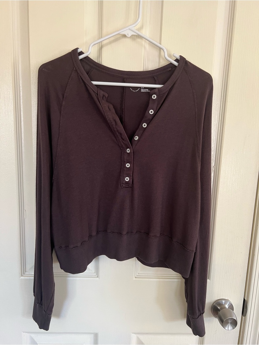 Aerie Dark Chocolate Brown Henley Long Sleeve Top Small